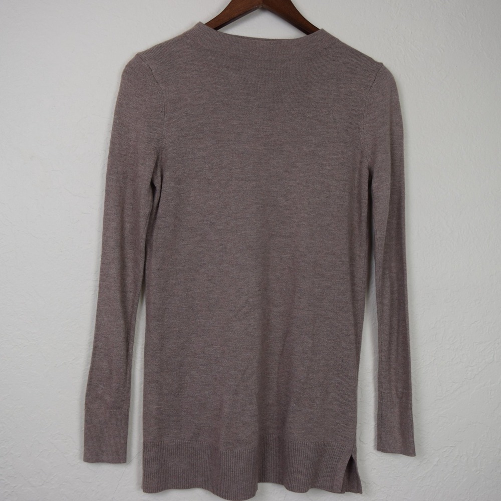 LOFT Sweater Womens XS‎ Tan Tunic Long Sleeve Pullover Split Hem Minimalist Fall
